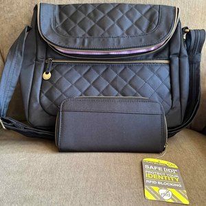 NWT Travelon RFID Anti-Theft Crossbody Bag Purse & Wallet - Black & Purple